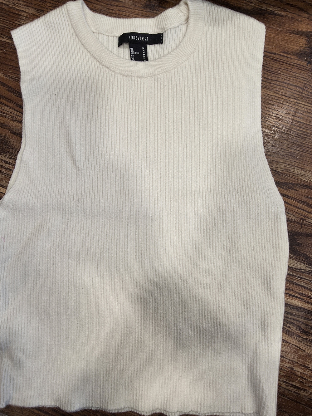 Forever 21 Ivory Ribbed Sleeveless Knit Tank